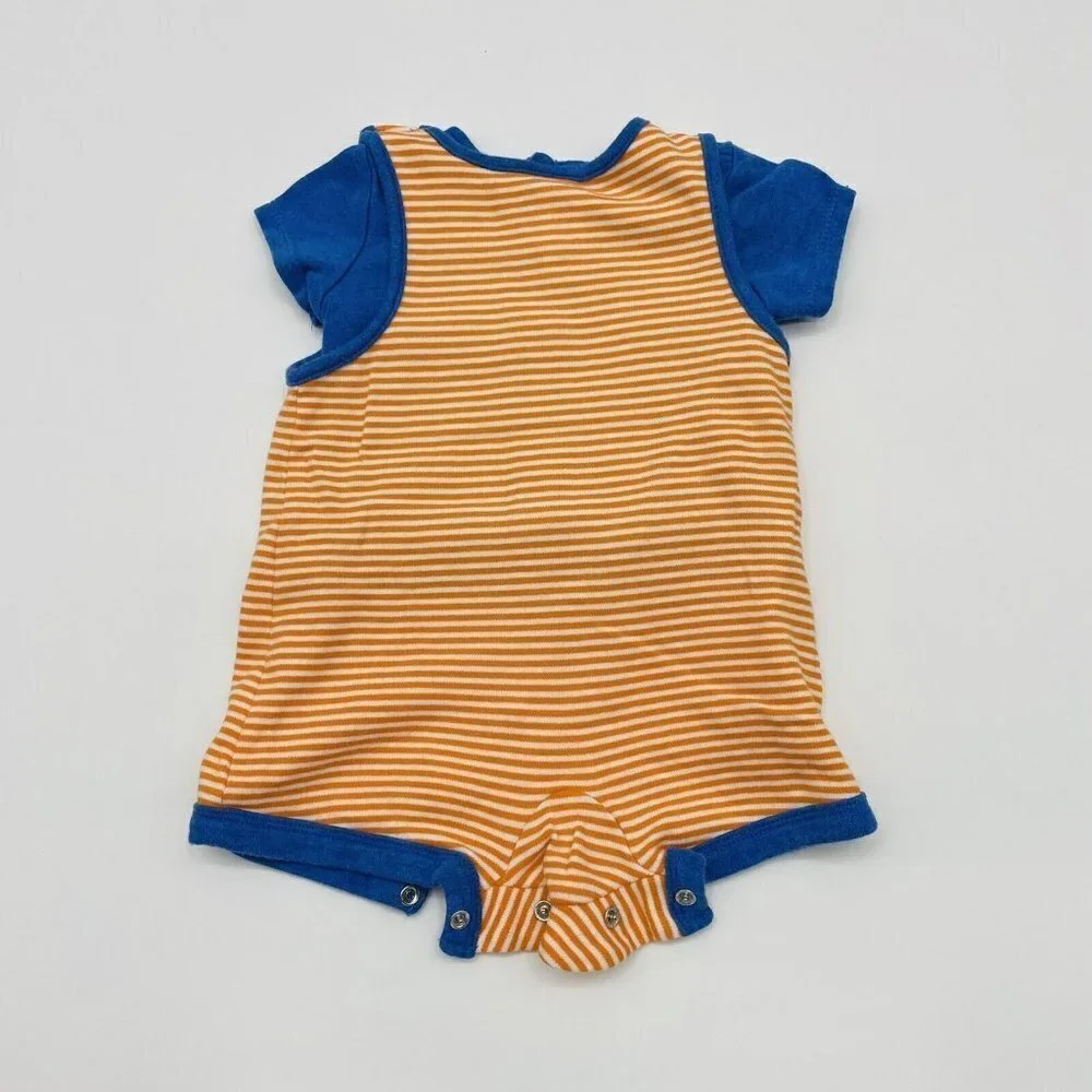 Offspring Infant Boys Size 6 Months Embroidered Airplane Striped Overalls 801‎